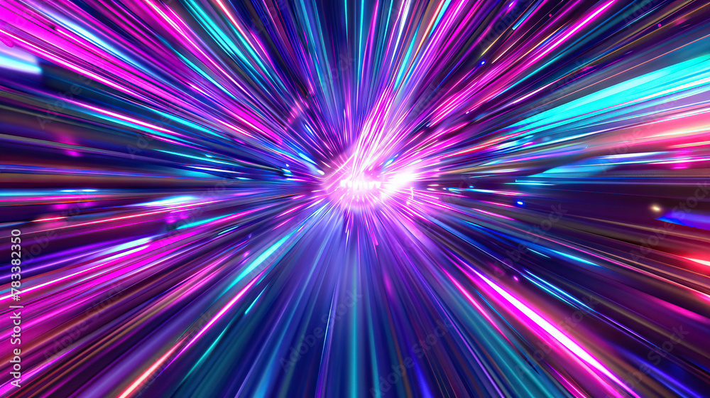 Fototapeta premium Burst of Electric Neon Lights: Fuchsia, Lime, and Cyan Exploding in a Dazzling Display of Dynamic Energy