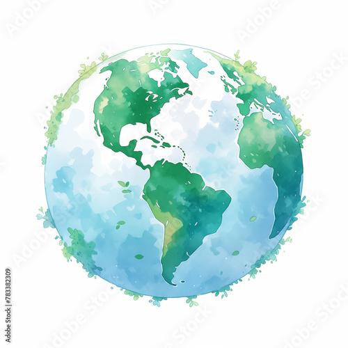 A blue and green eco Earth globe, logo for environmental world protection, illustration for ecological conservation, Save the Planet, Earth Day concept © mozZz