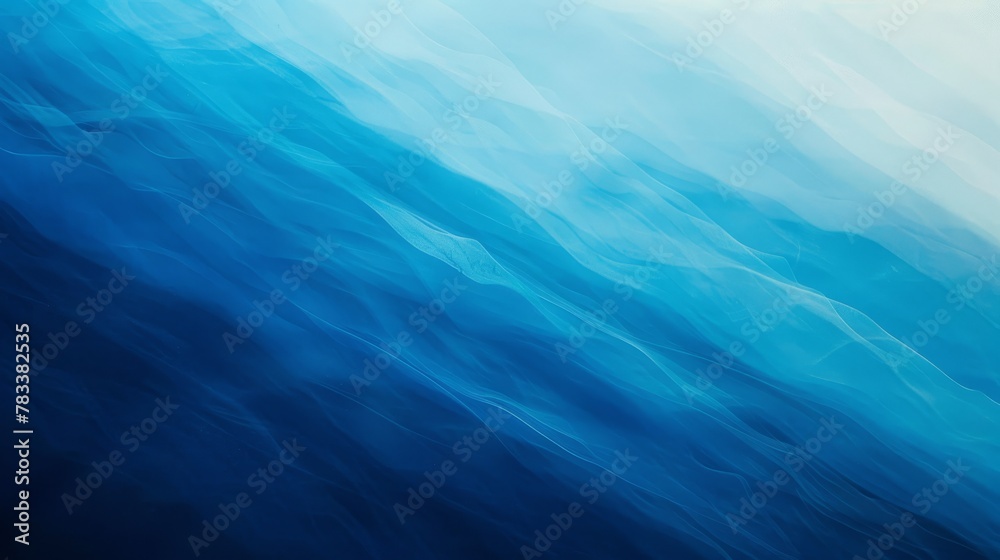Abstract fluid art with wavy blue gradients evoking tranquil water themes. Blue diagonal brush strokes on canvas.