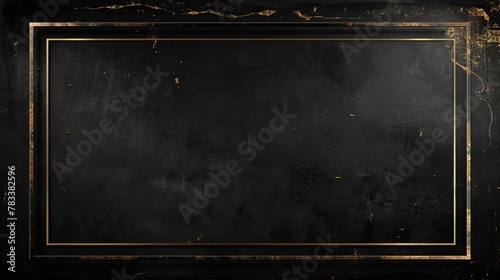 Textured black surface with gold details and frame. Dark elegant background suitable for stylish interior mockups. photo