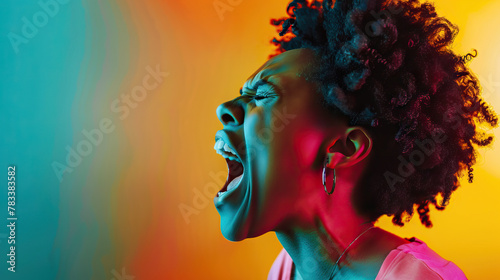 Portrait of african american female shouting in pain 