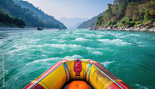 River Rafting Expedition: A thrilling river rafting expedition on the Ganges or other rivers, with adrenaline-pumping rapids and stunning natural scenery photo