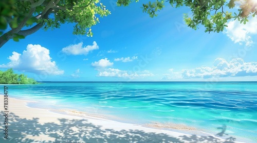 Beach scene with clear blue sky and turquoise water