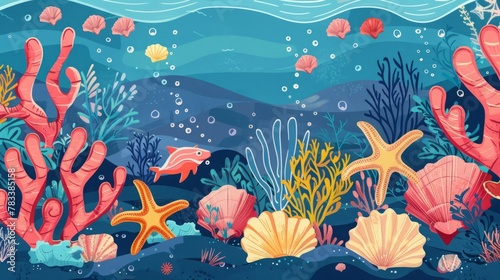 Underwater sea world. Algae and corals.