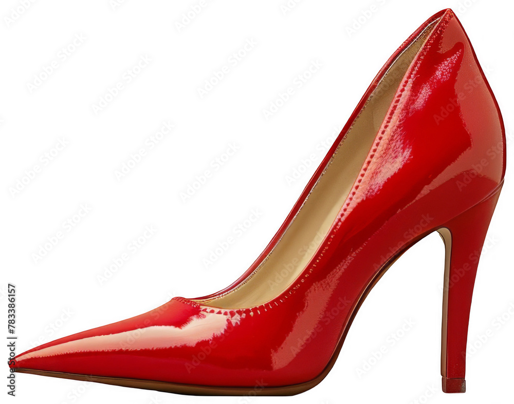 a red high heeled shoe on a beige background. Transparent Background PNG a red high heeled shoe on a beige background. Transparent Background PNG
