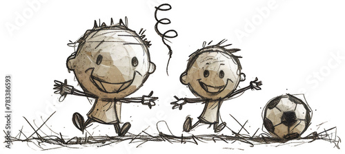 a drawing of a family playing with a soccer ball. Transparent Background PNG
