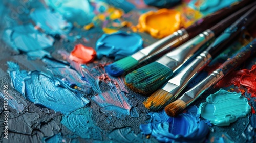 Paint Brushes on Blue Table