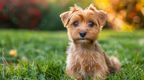 Puppy Sitting in Grass at Sunset