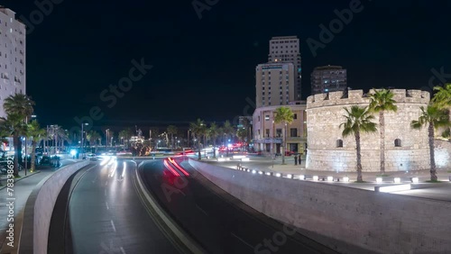 Albania Durres city time laps, car road light photo