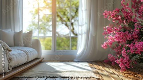 A Living Room With a Couch and a Vase of Flowers