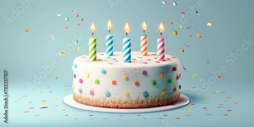 birthday cake with candles on a plain background Generative AI