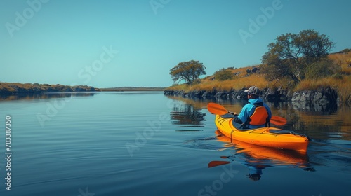 Man Paddling Yellow Kayak Down River