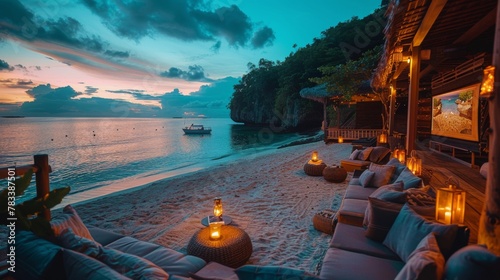 Beach Night Scene With Lit Candles