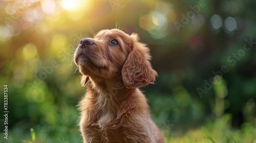 Brown Dog Sitting in Grass Looking Up