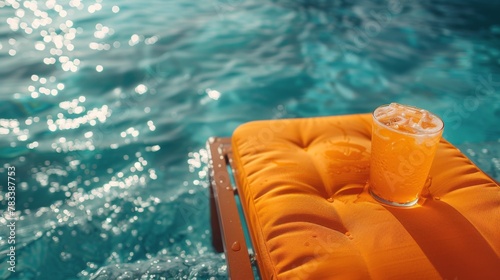 Glass of Orange Juice on Swimming Pool