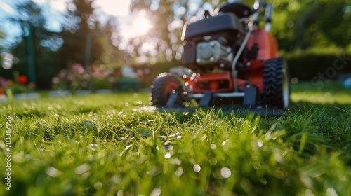Lawn Mower on Lush Green Field