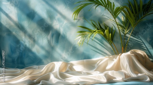 Blue and White Room With White Curtain