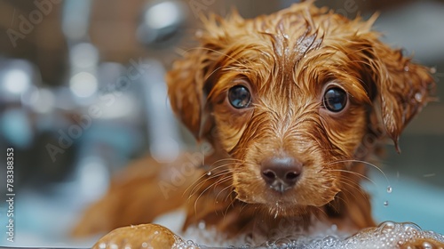 Dog Taking a Bath in a Bath Tub