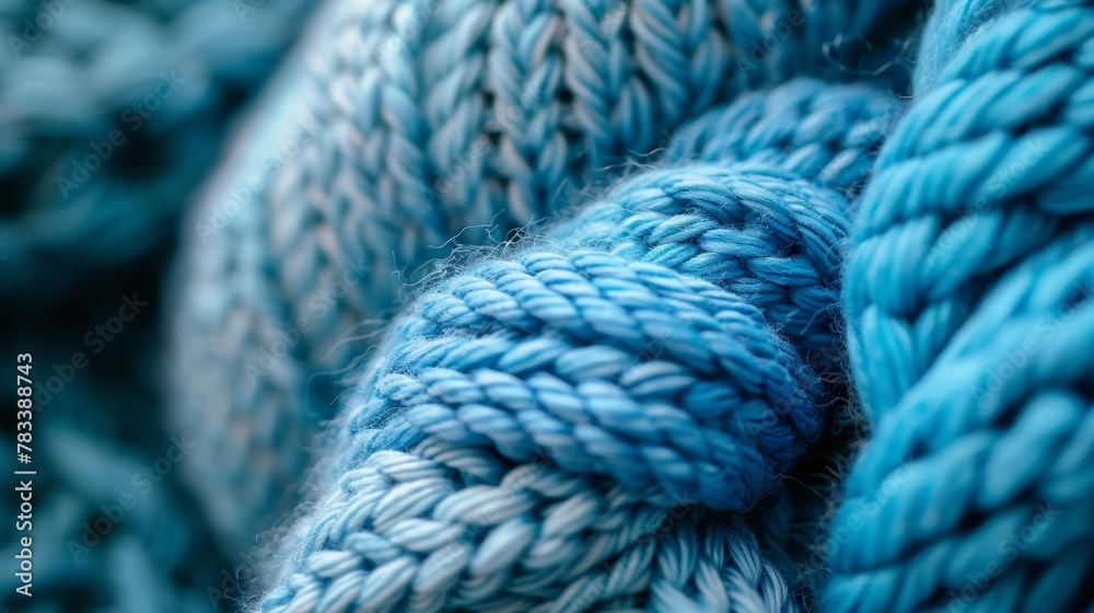 A close up of a blue rope with knots in it, AI