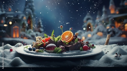 A team of AI-generated chefs competing in a winter-themed culinary challenge, creating exquisite dishes inspired by the season