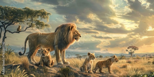 lions in the wild Savannah Generative AI photo