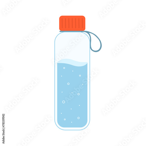 Glass bottle of water vector illustration isolated. Flat cartoon clip art on white background. Clear minimalistic design element.