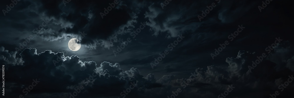 dark dramatic clouds in night sky with full moon from Generative AI