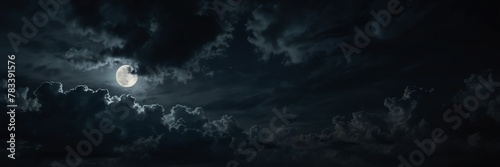 dark dramatic clouds in night sky with full moon from Generative AI