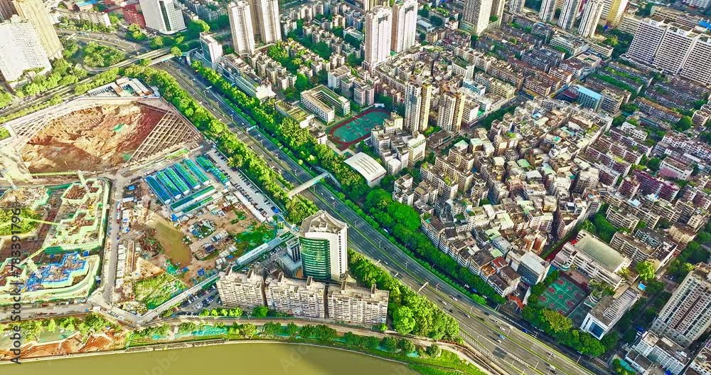 Aerial view of Shenzhen city roads and residential area buildings Aerial view of Shenzhen city roads and residential area buildings