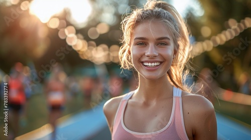 Smiling Woman in Pink Tank Top
