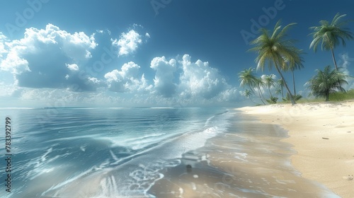 A Painting of a Beach With Palm Trees