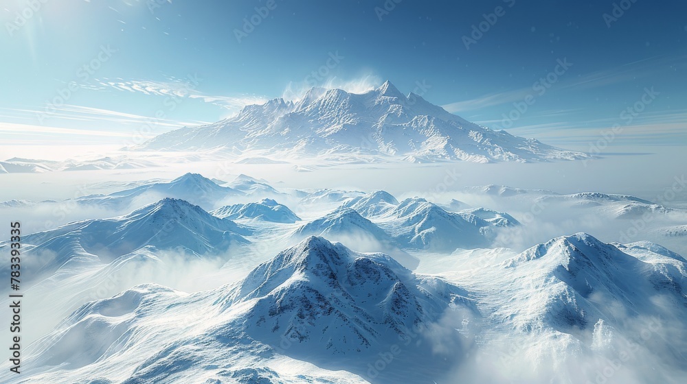 Snow-Covered Mountain Range Under Blue Sky
