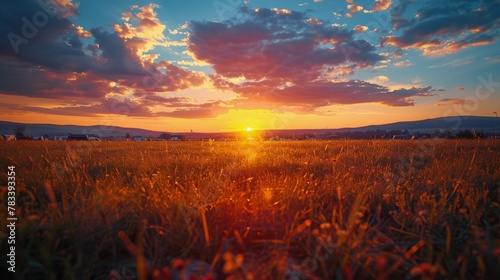 Sun Setting Over Field of Flowers