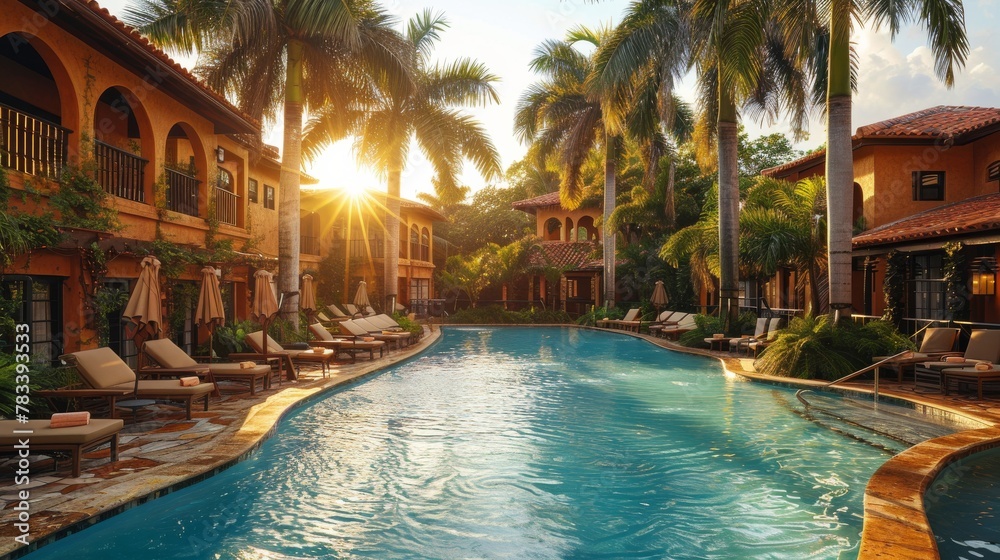 Large Swimming Pool Surrounded by Palm Trees