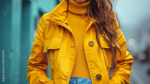 Woman Wearing Yellow Jacket and Jeans