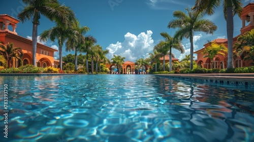 Large Swimming Pool Surrounded by Palm Trees © olegganko