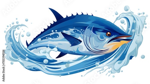 World Tuna Day. May 2. Ocean Day June 8. Tuna on a wave in flat style on a white background.