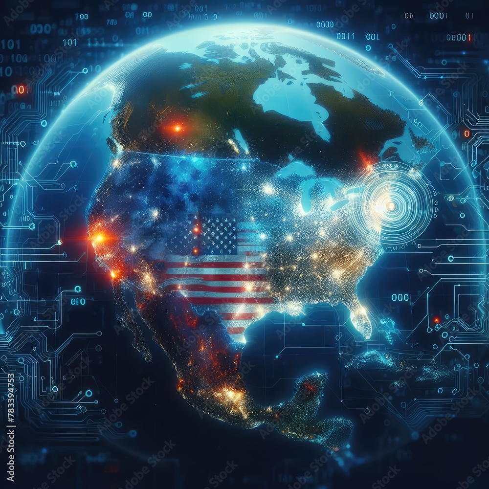 Digital map of usa on the global planet with ai technology concept Digital map of usa on the global planet with ai technology concept