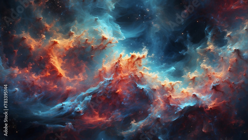 Abstract background with layers resembling swirling nebulae in deep space.