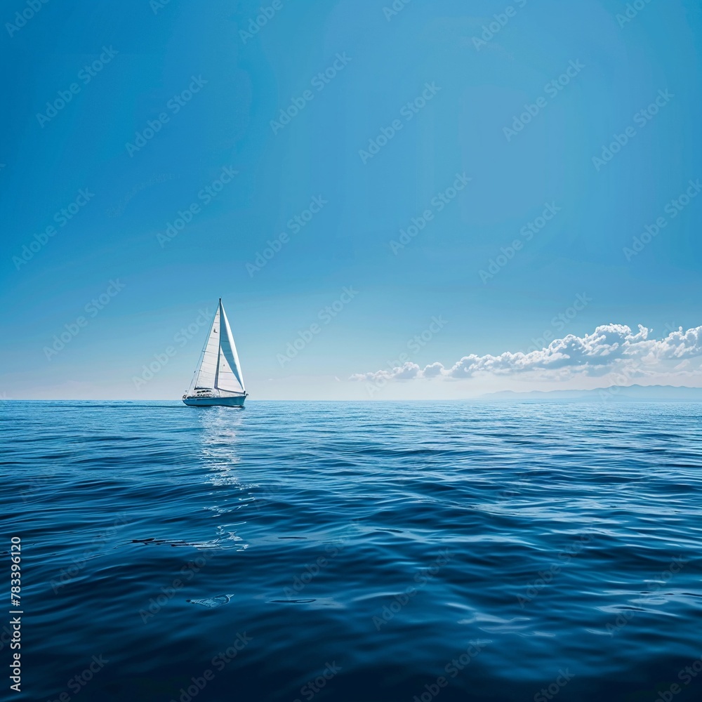 Sailing, Sailboat navigating through the calm, deep blue sea