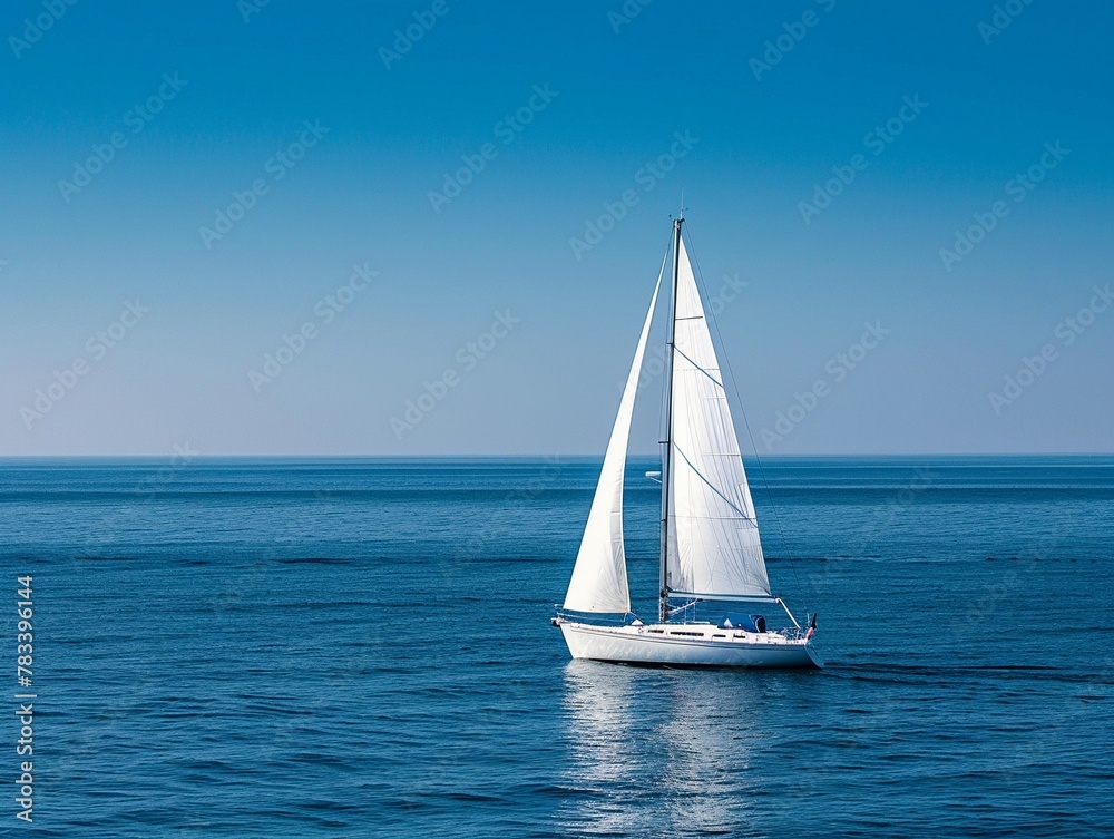Sailboat, White sailboat against a crisp blue ocean backdrop