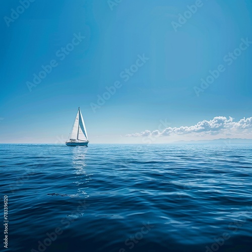 Sailing, Sailboat navigating through the calm, deep blue sea