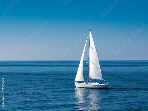 Sailboat, White sailboat against a crisp blue ocean backdrop photo