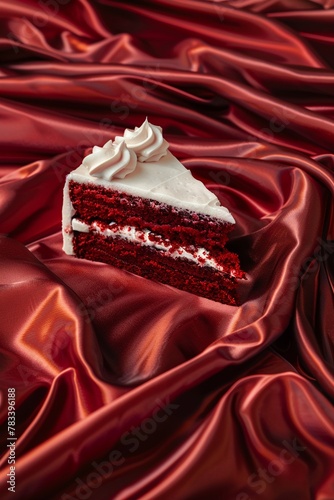 Red Velvet Cake, Red velvet cake on a rich, crimson silk cloth