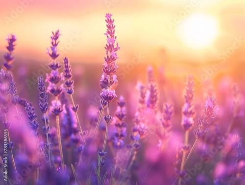 Lavender, Fields of lavender under a sunset, soothing purple tones