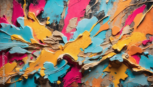 Abstract grunge backdrop with layers resembling the vibrant palette of graffiti art.