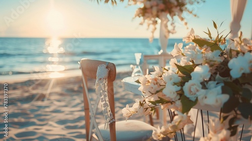 Beach Wedding, Romantic beach wedding setup, soft and elegant photo
