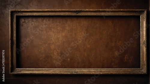 mocha brown grunge vintage wall background with empty art frame from Generative AI