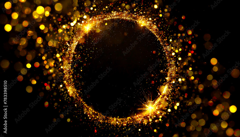 Luxury abstract background in black and gold color. Golden sparkles, like small sparkling lights, burn and glow, scattered in the form of a wave. Mockup background, empty space for text. Generative AI Luxury abstract background in black and gold color. Golden sparkles, like small sparkling lights, burn and glow, scattered in the form of a wave. Mockup background, empty space for text. Generative AI