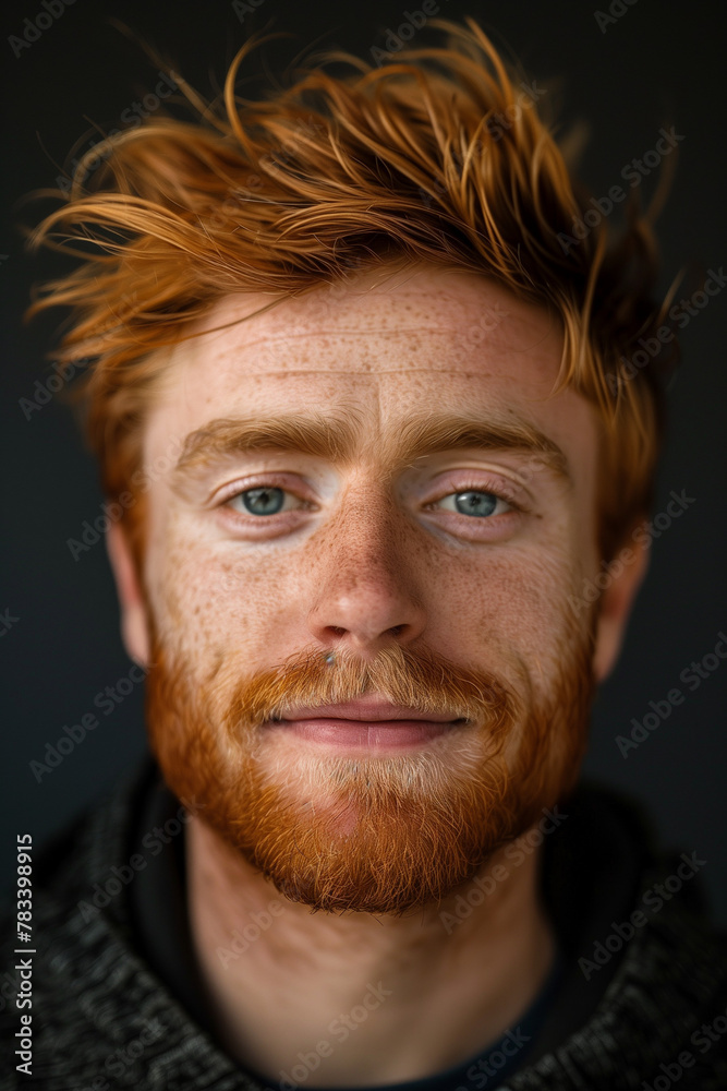 Portrait of confident adult man with beard and blue eyes close up Portrait of confident adult man with beard and blue eyes close up